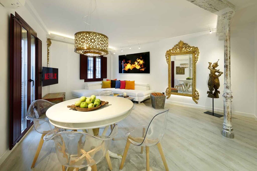 living room of short term apartment for rent near the alhambra Granada Spain