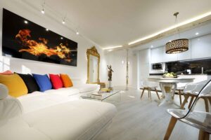 open concept living room in unique airbnb accommodation near alhambra granada spain