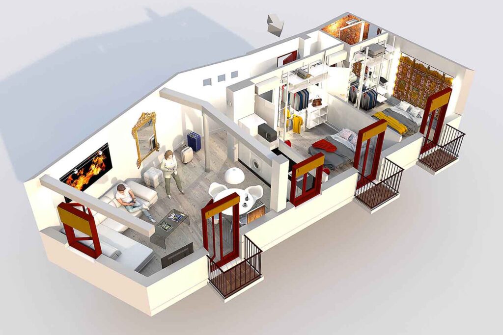 3d view of boutique accommodation rental in granada, spain