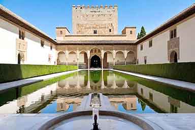 alhambra the court of the myrtles water fountain feed main pond in the back
